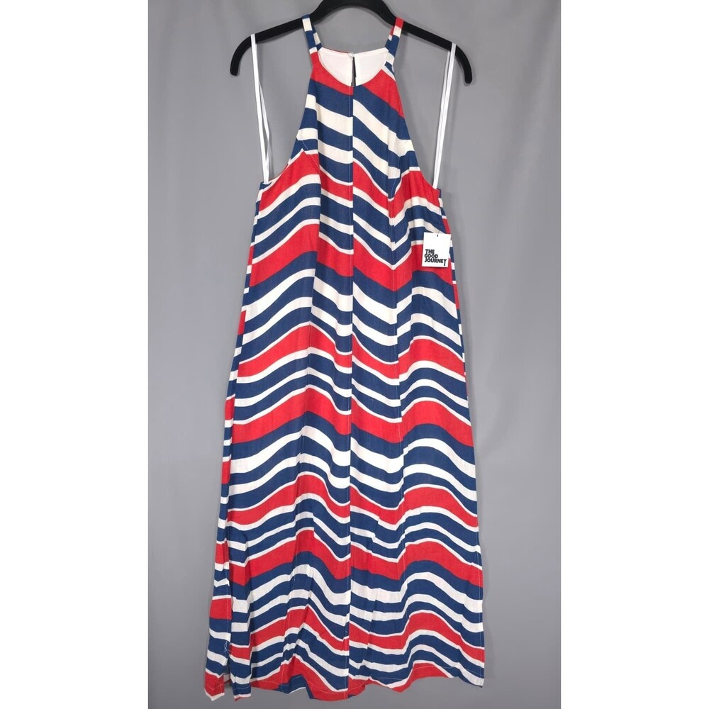 THE GOOD JOURNEY Womens New Halter Maxi Dress MEDIUM Striped Lined Side Slit